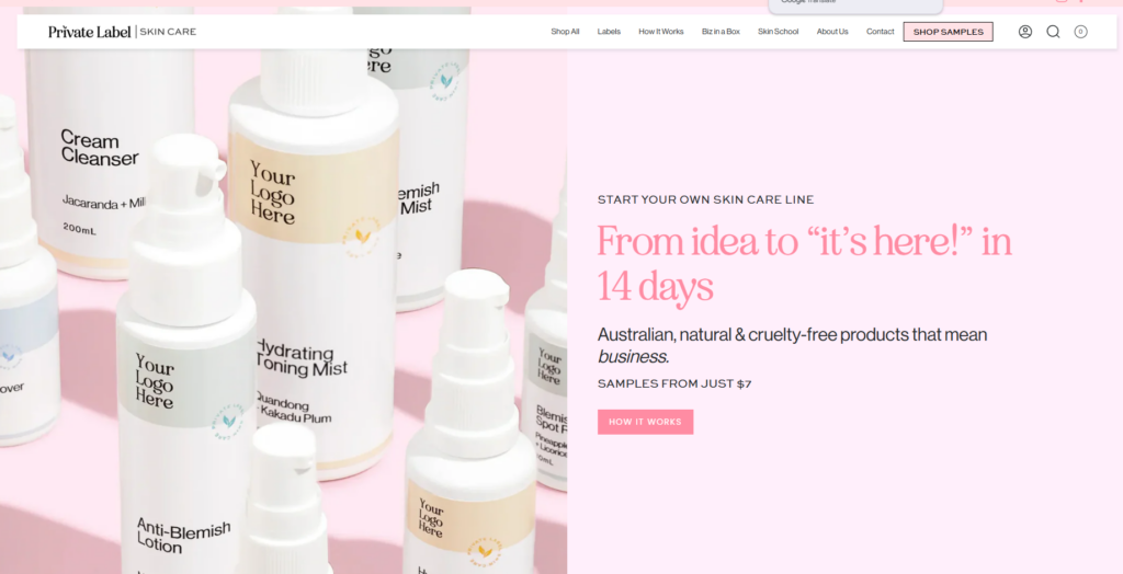 Private Label Skincare is an Australia-based manufacturer specializing in natural, vegan, and cruelty-free face creams with no MOQ requirements. Offering a fast 14-day production turnaround, custom branding, and sustainable formulations, PLSC is the ideal partner for entrepreneurs looking to create a premium skincare brand with minimal risk.